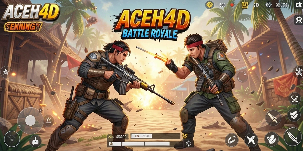 Tampilan permainan menegangkan dalam <strong>ACEH4D</strong> dengan aksi Battle Royale yang intens.