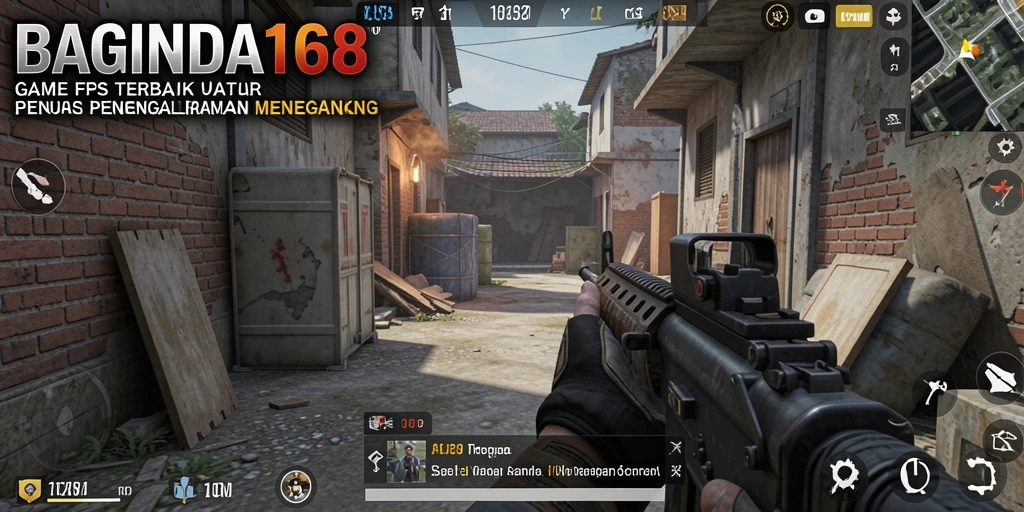 Screenshot utama BAGINDA168 menampilkan aksi seru di medan perang FPS.