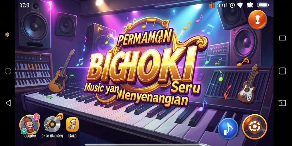 Screenshot utama BIGHOKI menampilkan gameplay musik yang menyenangkan.