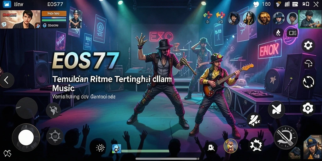 Tampilan gameplay EOS77 dengan grafis menarik dan alunan musik yang dinamis.