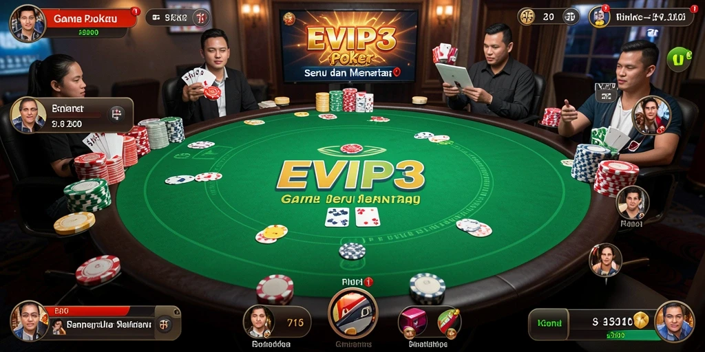 Tangkapan layar gameplay EVIP3 yang menampilkan aksi seru permainan Poker.