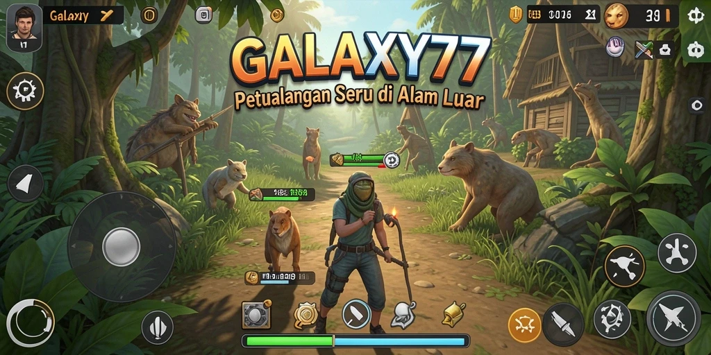 Tangkapan layar menampilkan aksi seru di GALAXY77 dengan warna-warna menarik.