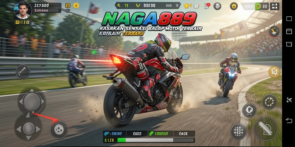 Gameplay seru NAGA889 dengan sepeda motor balap di lintasan menantang.
