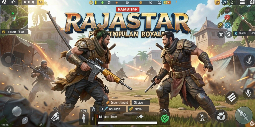 Tampilan seru dalam permainan RAJASTAR yang penuh aksi Battle Royale.