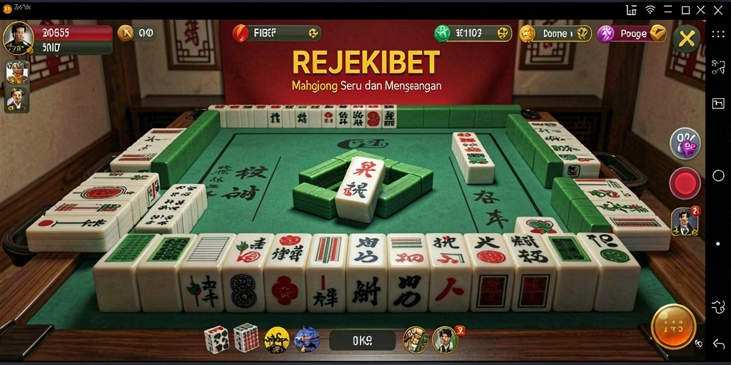 Tampilan gameplay seru dari REJEKIBET dengan desain Mahjong yang menarik.
