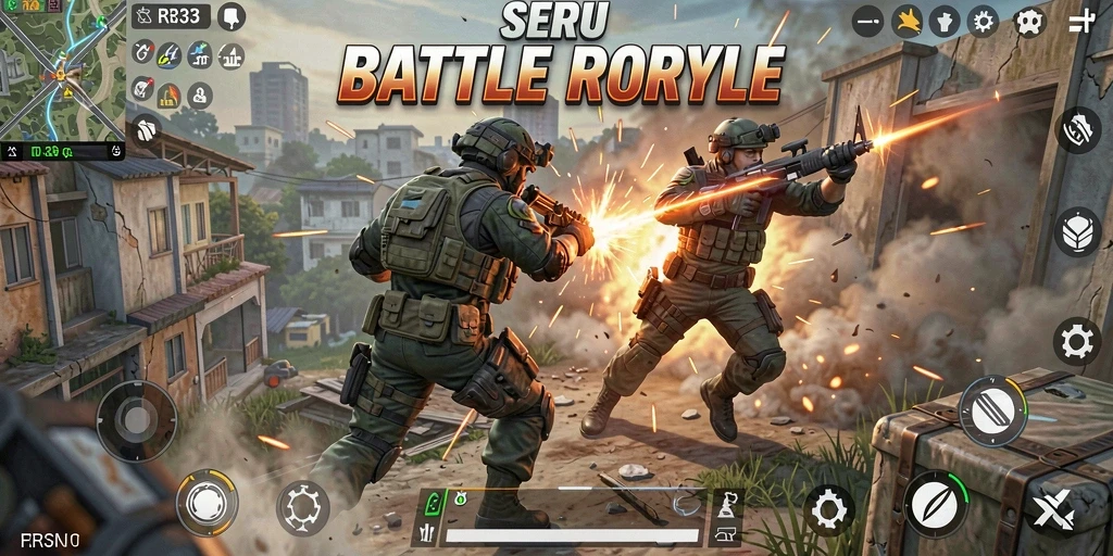 Screenshot gameplay menunjukkan pertarungan sengit dalam Battle Royale.